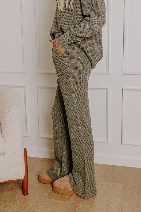 Cozy Haven High Waist Vintage Wash Knit Pants in Olive Product Image