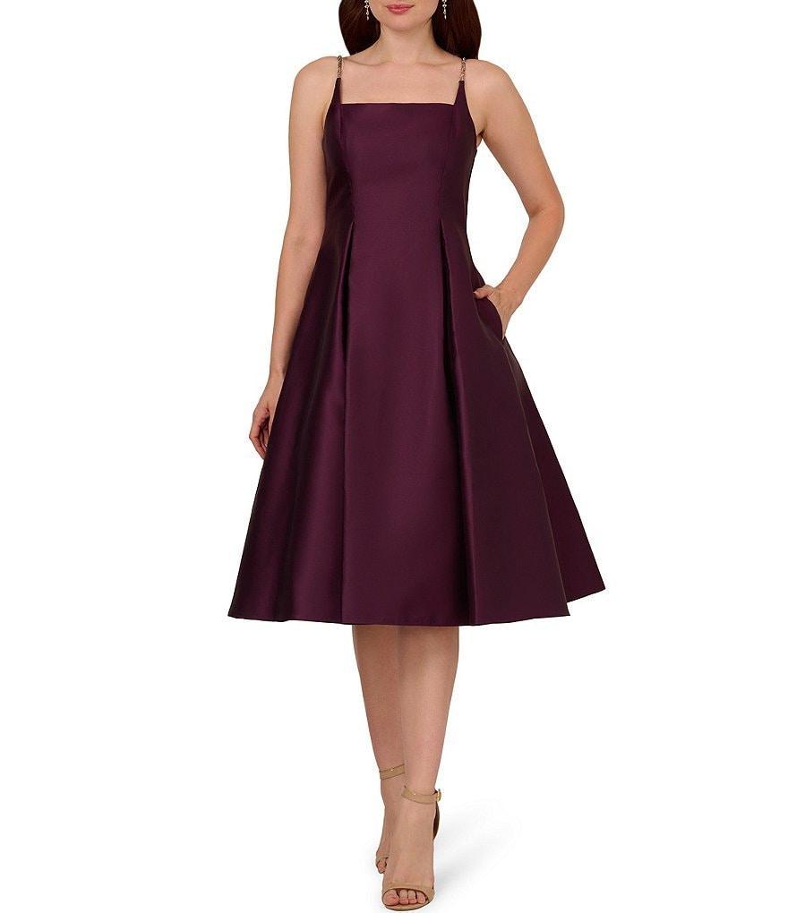 Adrianna Papell Mikado Fit And Flare Square Neck Sleeveless Pleated Midi Dress Product Image