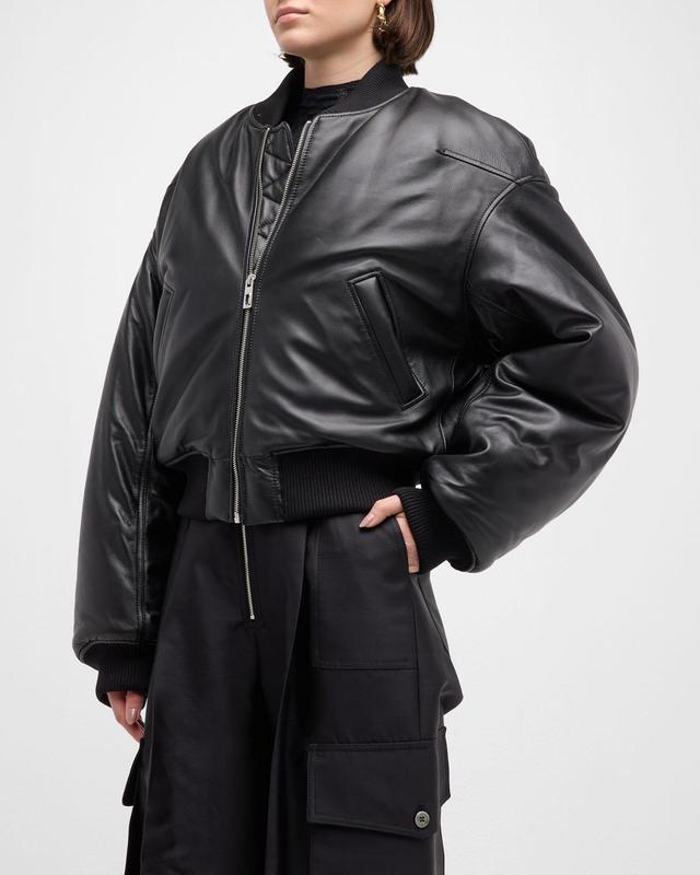 Puffy Leather Bomber Jacket Product Image