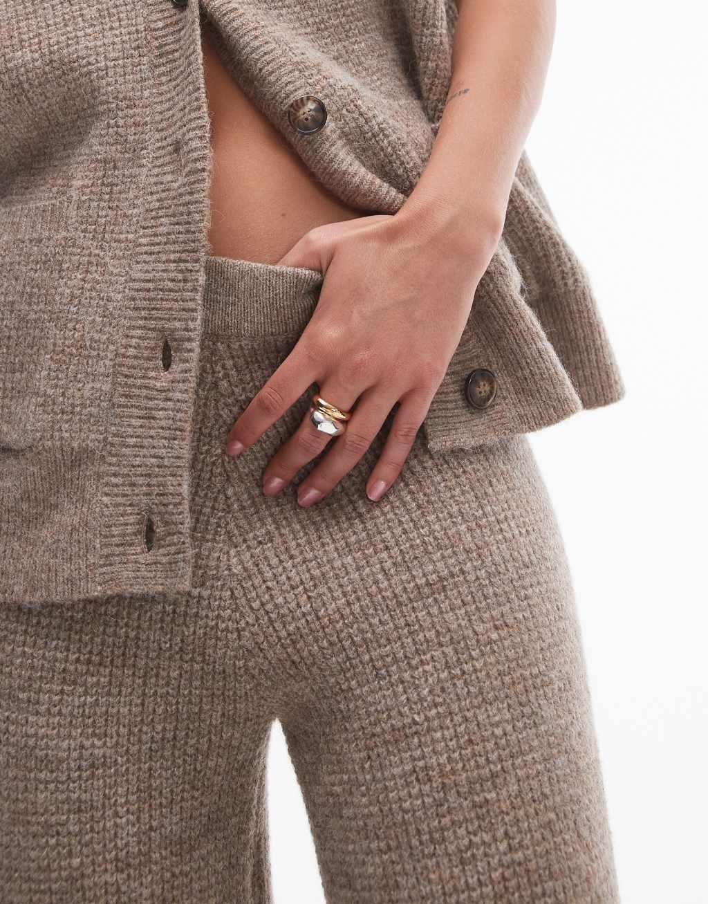 Topshop knitted square knit pants in oat - part of a set Product Image