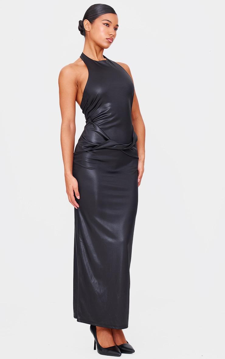 Black Foil Halterneck Maxi Dress Product Image