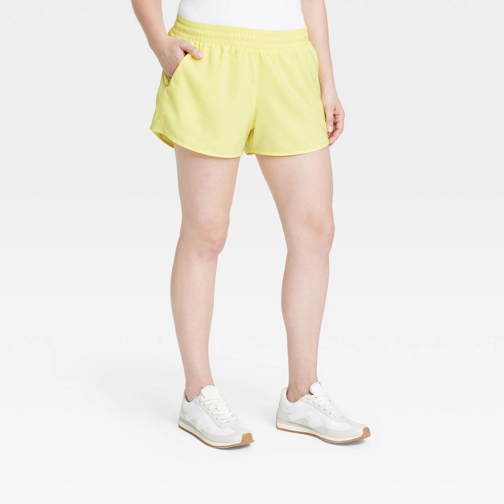 Women's Woven Mid-Rise Run Shorts 3" - All In Motion™ Lemon Yellow S Product Image