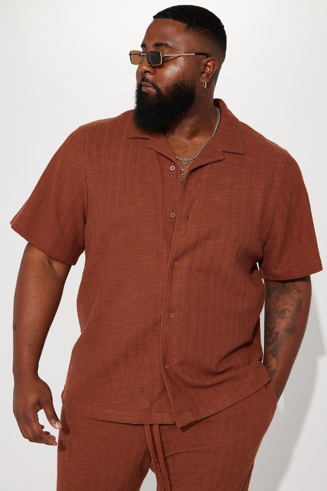 Dean Textured Short Sleeve Button Up Shirt - Chocolate Product Image