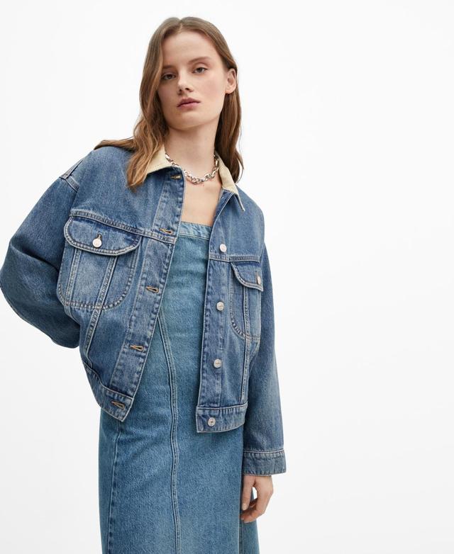 Mango Womens Contrast Denim Jacket Product Image