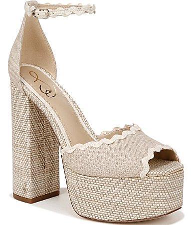 Sam Edelman Kori Linen Ankle Strap Rick-Rack Trim Platform Sandals Product Image