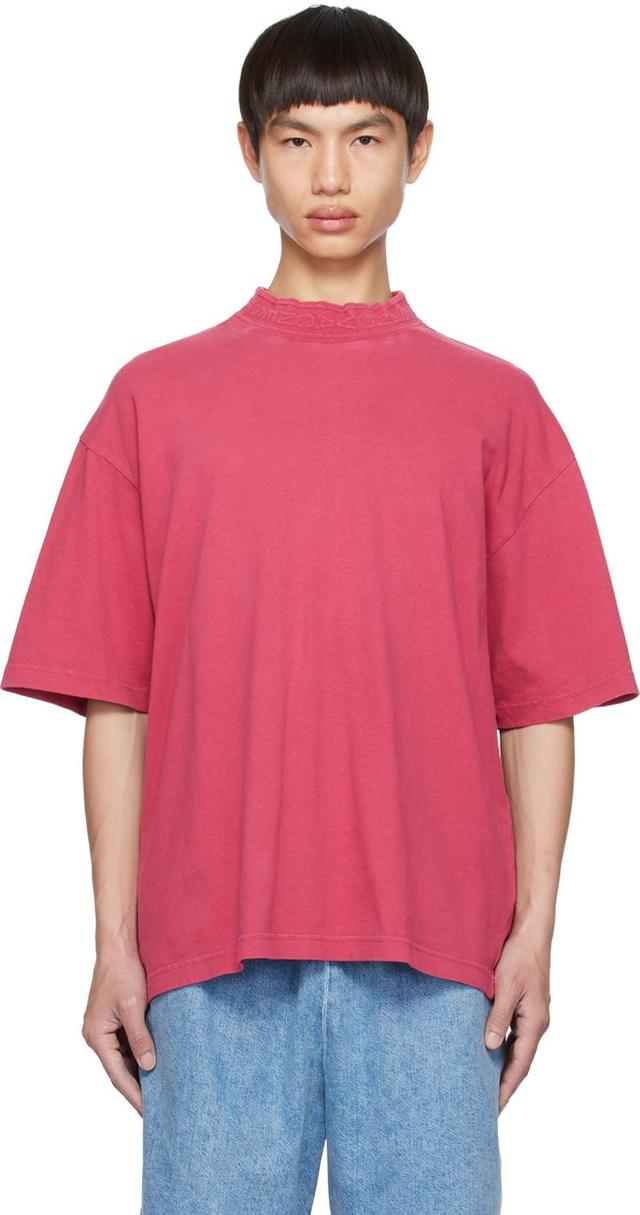 Red Embossed T-shirt In Act Fuchsia Pink Product Image