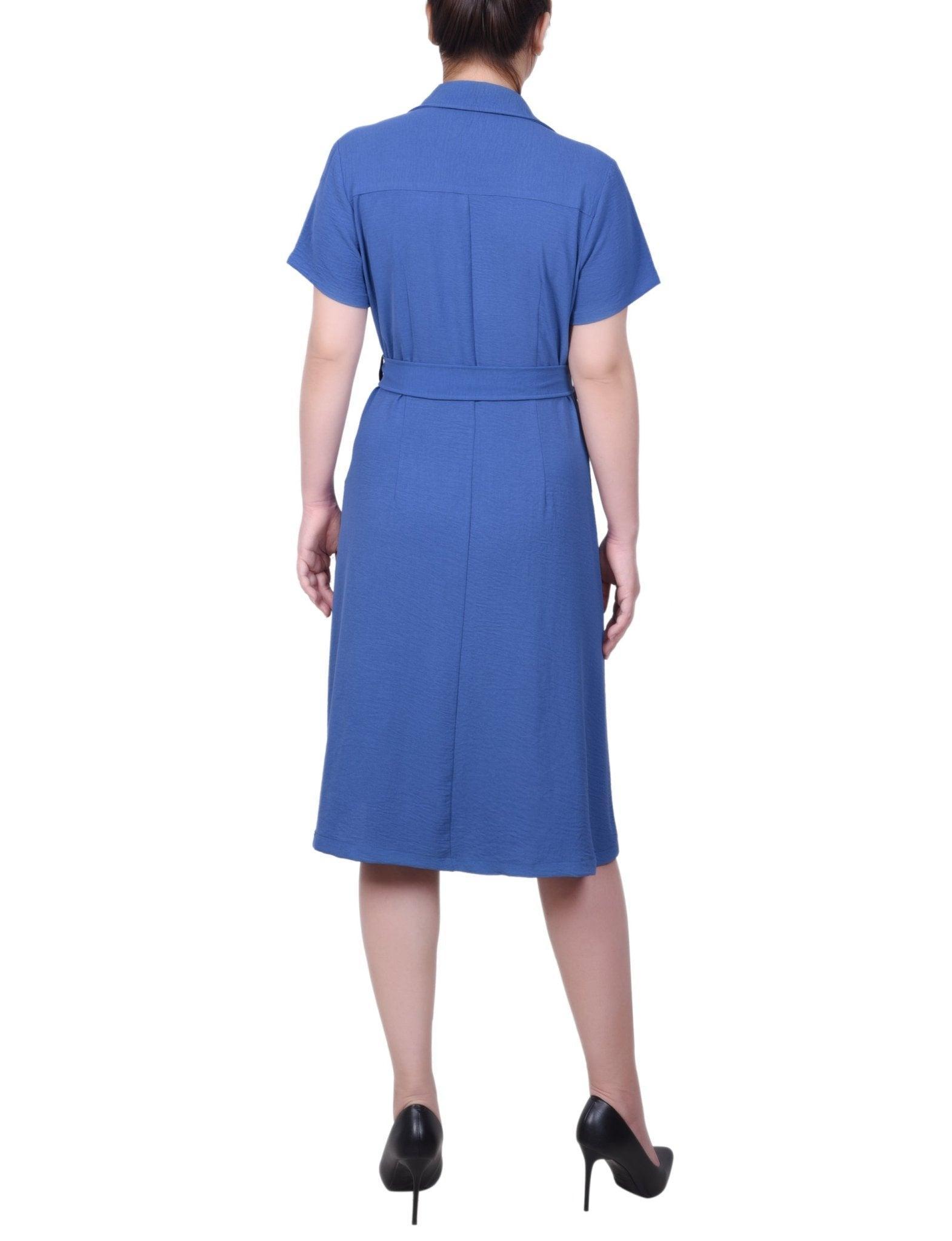 Short Sleeve Belted Shirtdress - Petite Product Image