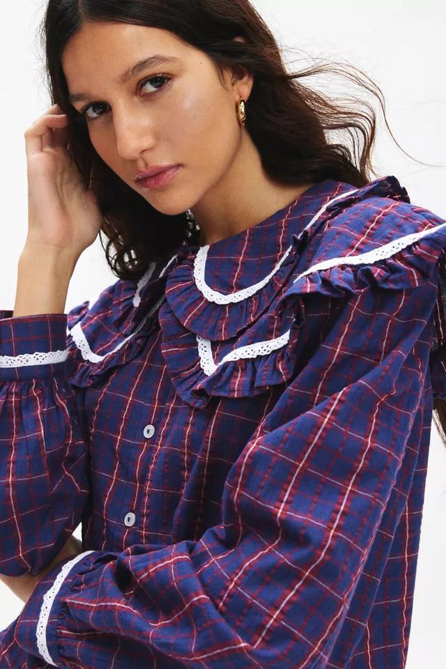 Neon Rose Meredith Double Collar Check Print Blouse Product Image