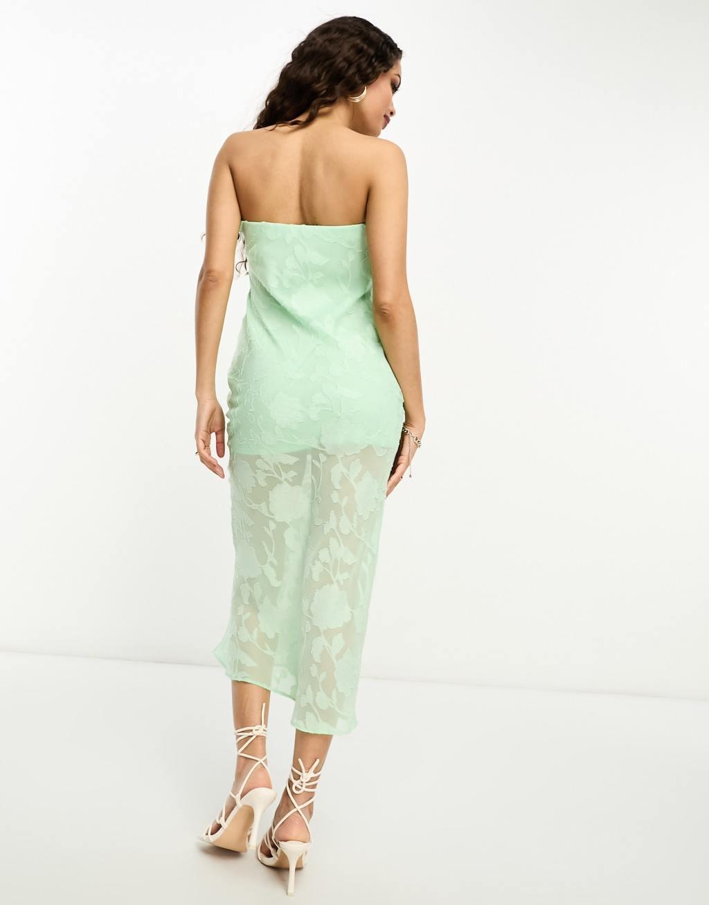 ASOS DESIGN Petite jacquard bandeau midi dress in sage Product Image