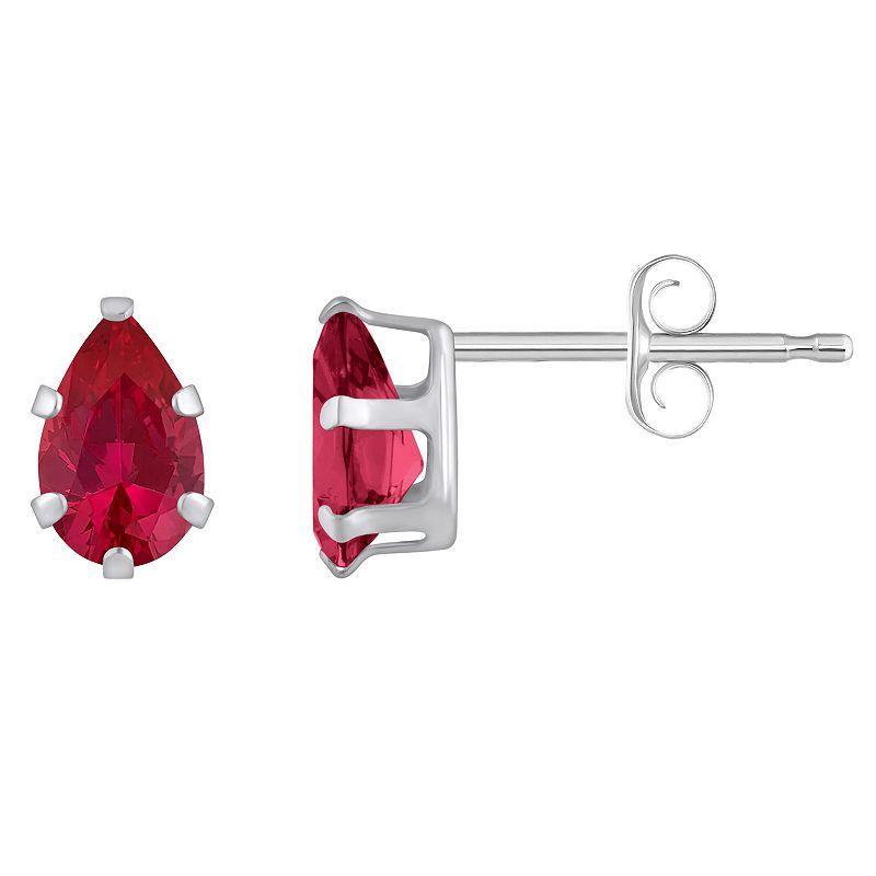 Celebration Gems 10k Gold Pear Shape Lab-Created Ruby Stud Earrings, Womens, Red Product Image