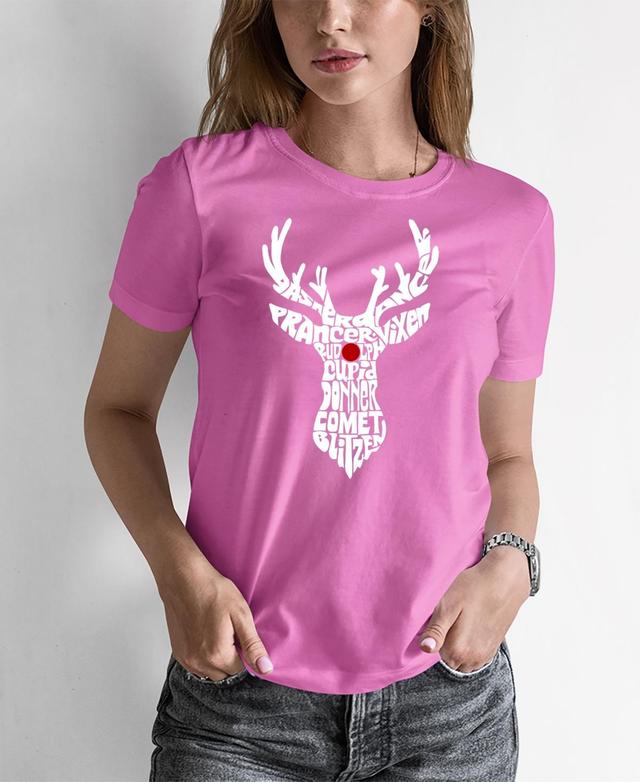 La Pop Art Womens Santas Reindeer Word Art T-shirt Product Image