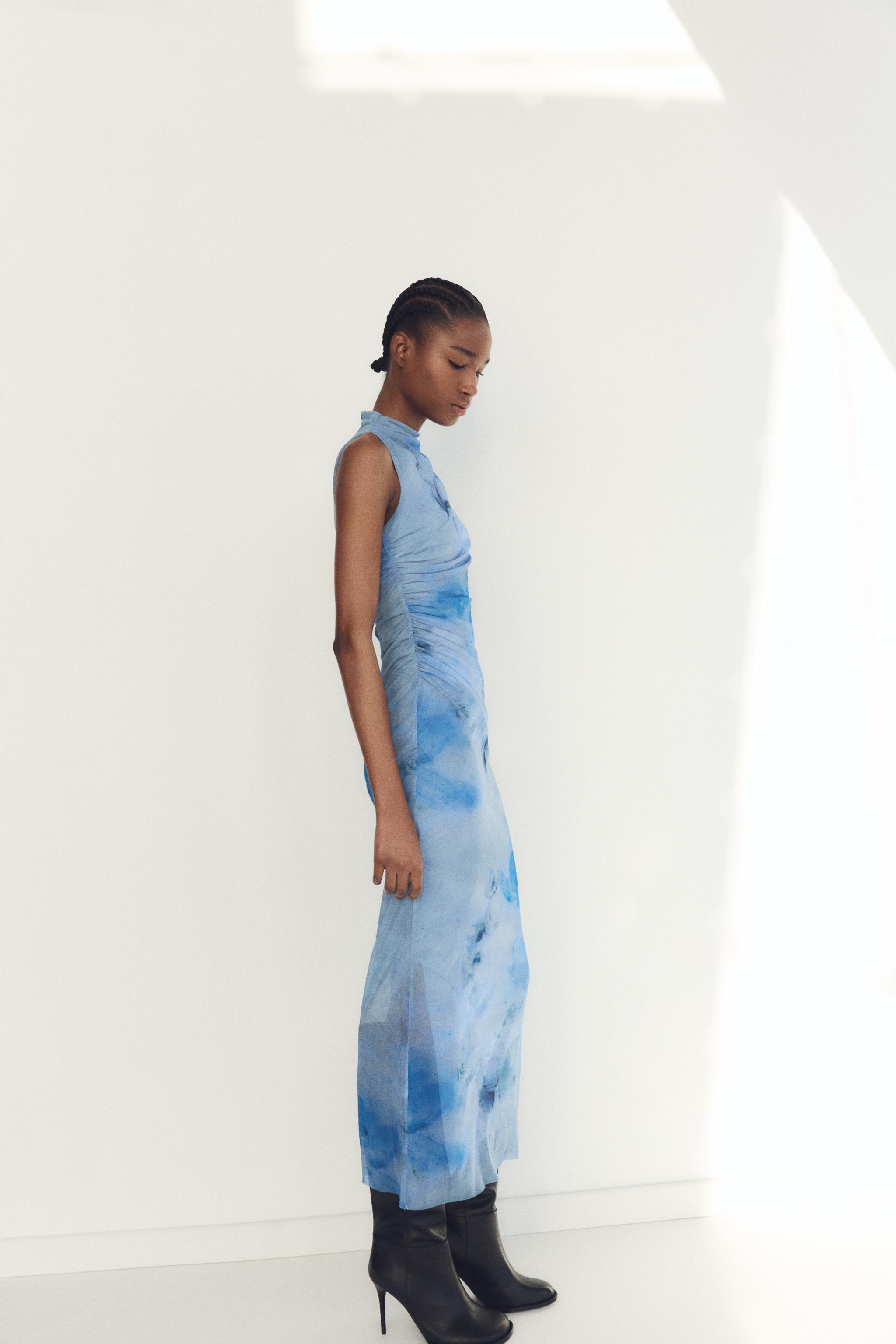 DRAPED PRINTED MIDI DRESS Product Image