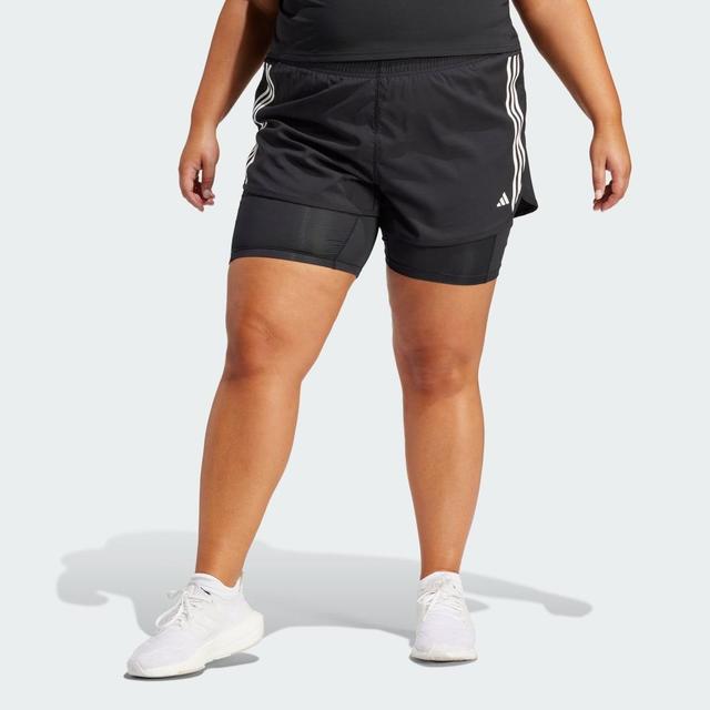 adidas Own the Run 3-Stripes 2-in-1 Shorts Black 1X Womens Product Image