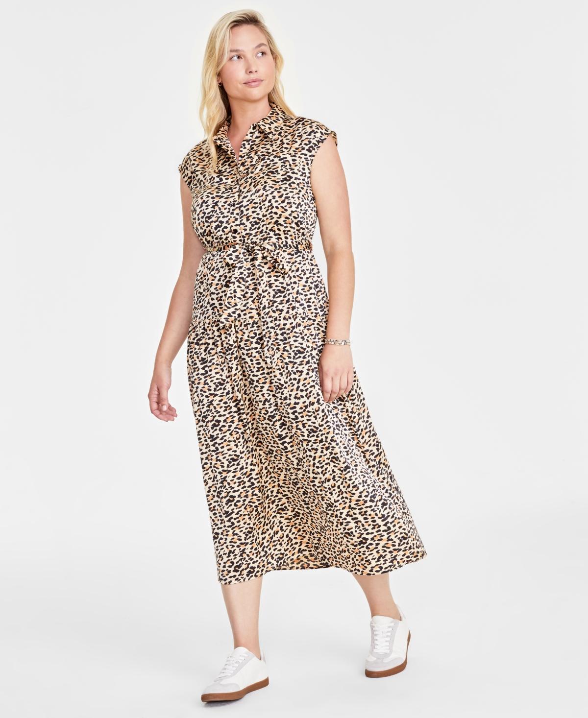 On 34th Womens Tonal Jacquard Cap-Sleeve Midi Shirtdress, Created for Macys Product Image