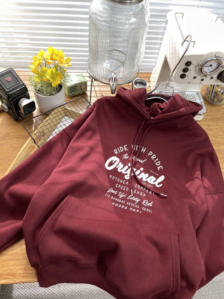 Lettering Print Drawstring Hoodie Product Image