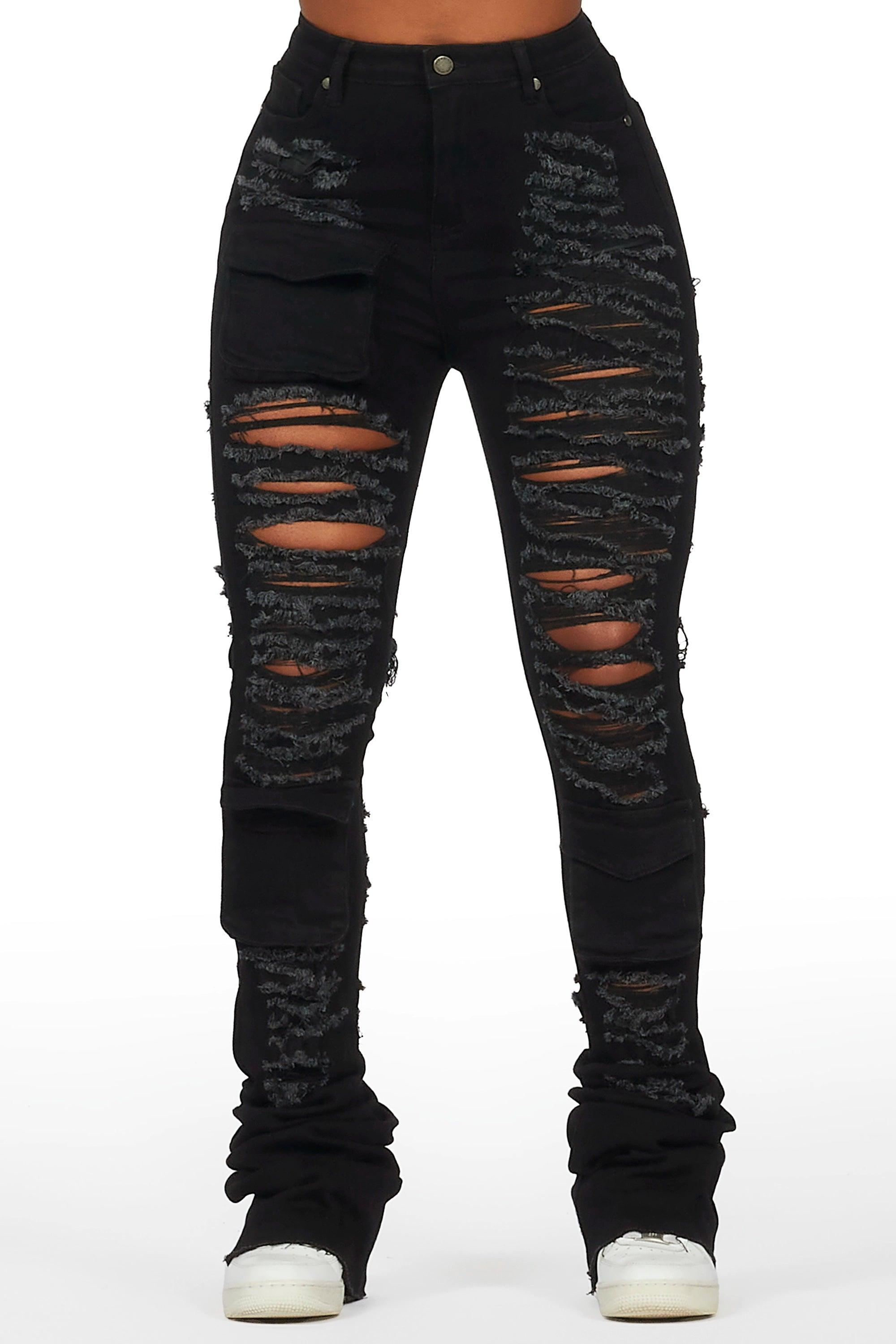 Capria Black Ultra Distressed Super Stacked Jean Female product image