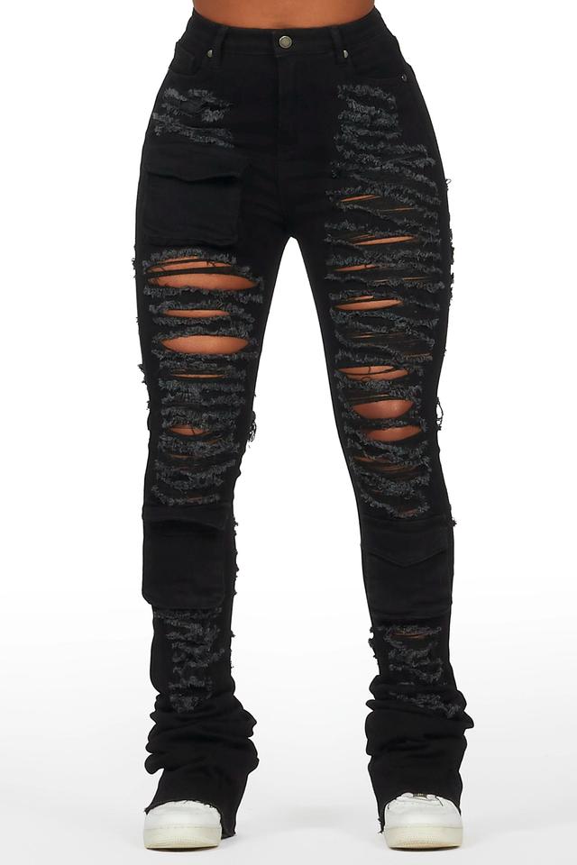 Capria Black Ultra Distressed Super Stacked Jean Female Product Image