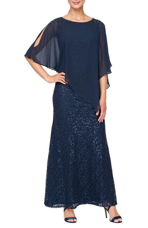 SL FASHIONS Chiffon Popover Sequin Lace Gown Product Image