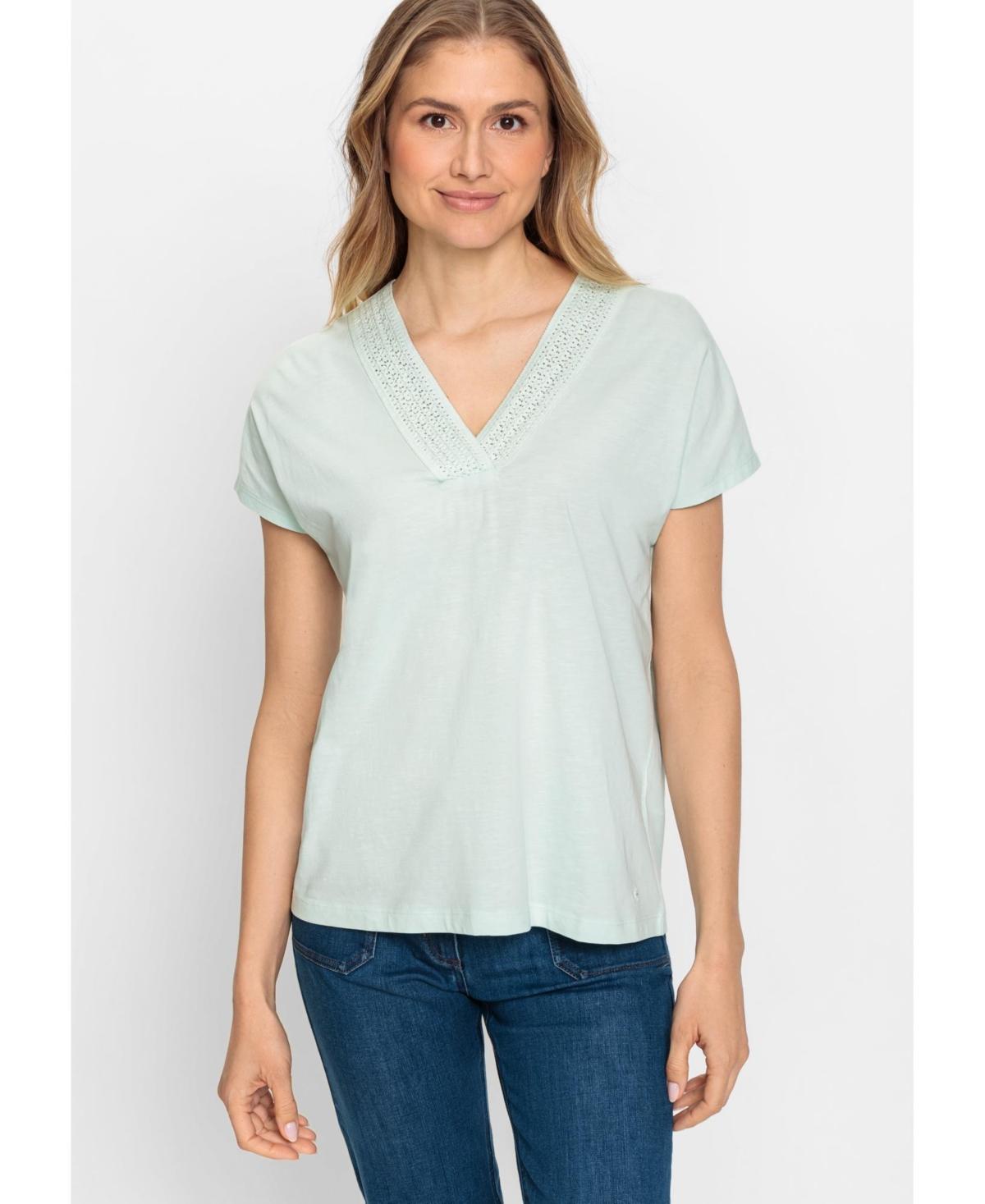 Olsen Womens 100% Cotton Short Sleeve T-Shirt with Embroidered Neckline Product Image