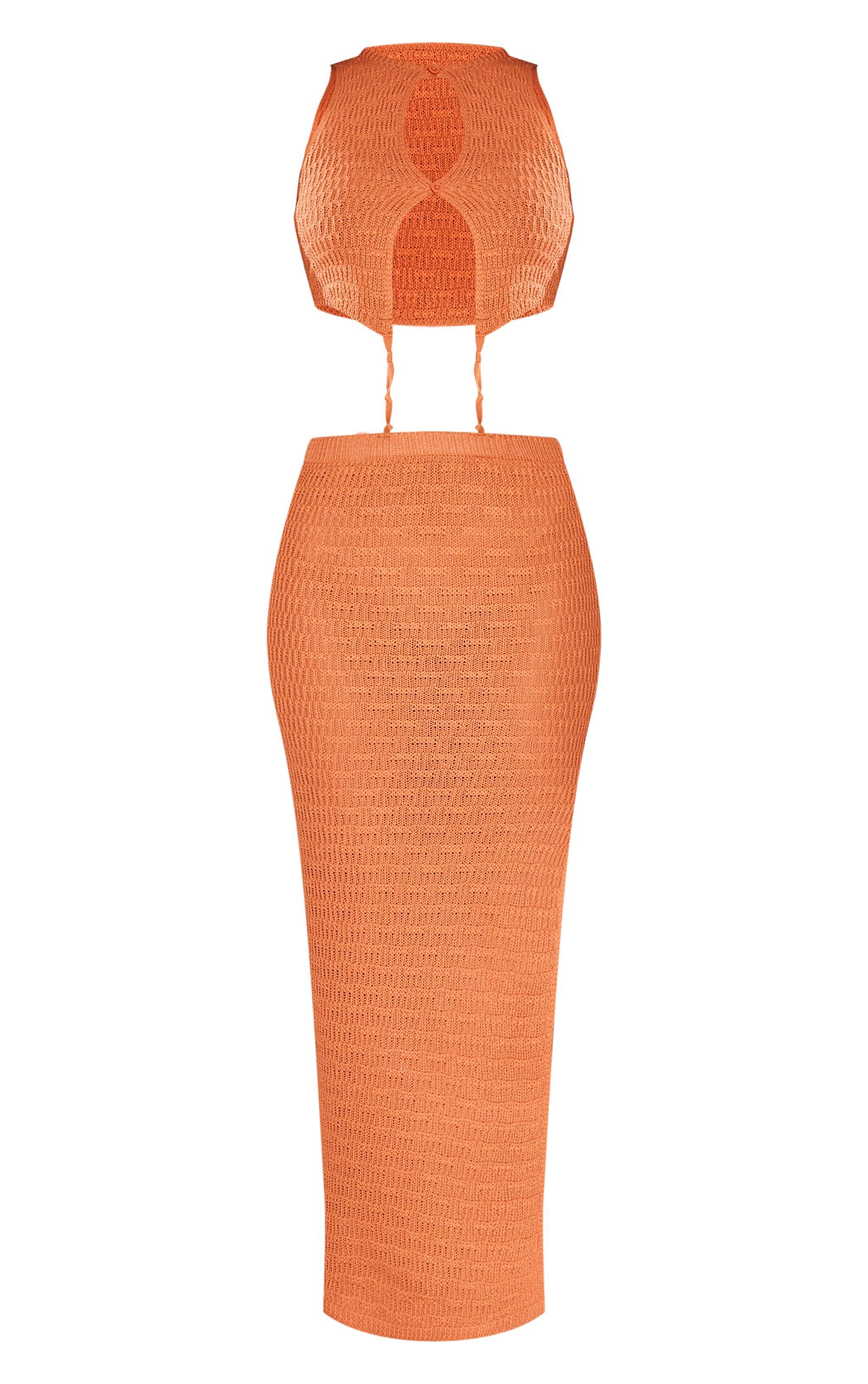 Petite Rust Knitted Cut Out Waist Maxi Dress Product Image