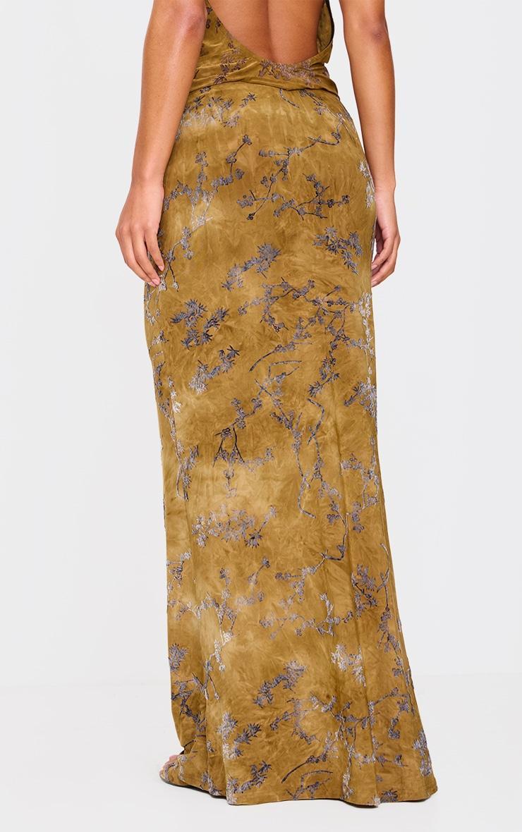 Olive Floral Devore Low Rise Maxi Skirt Product Image