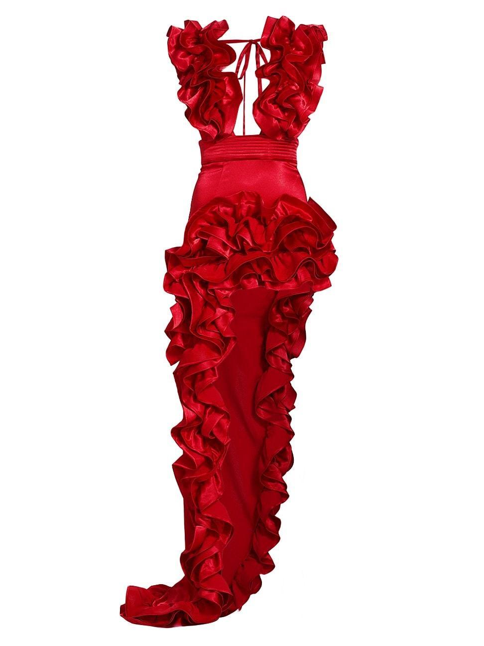 Womens Aurora Ruffle Silk-Blend High-Low Gown Product Image