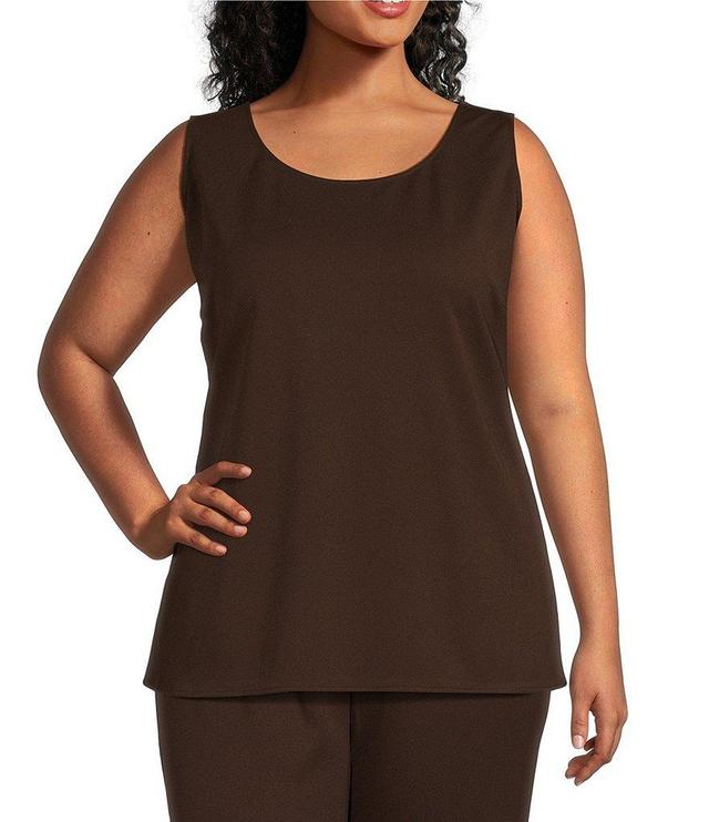 Ming Wang Plus Size Stretch Deco Crepe Scoop Neck Sleeveless Top Product Image