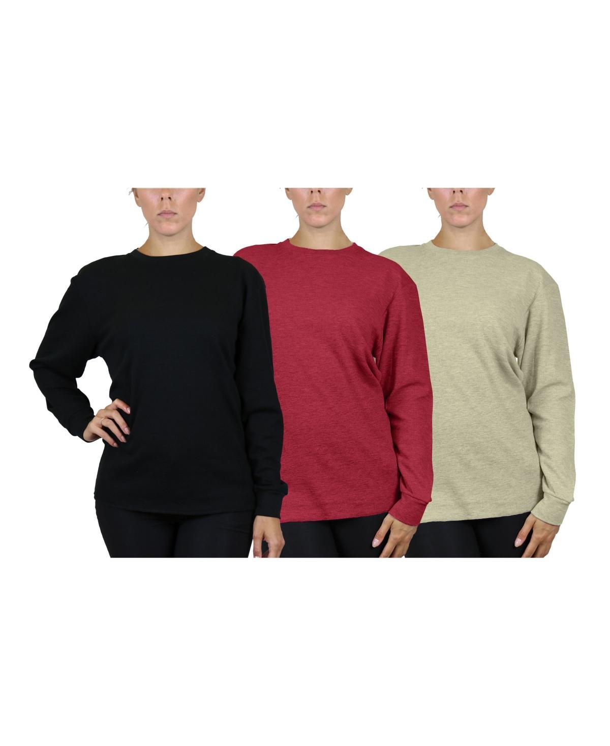 Womens Loose Fit Waffle Knit Thermal Shirt, Pack of 3 - Charcoal, Heather Gray Product Image