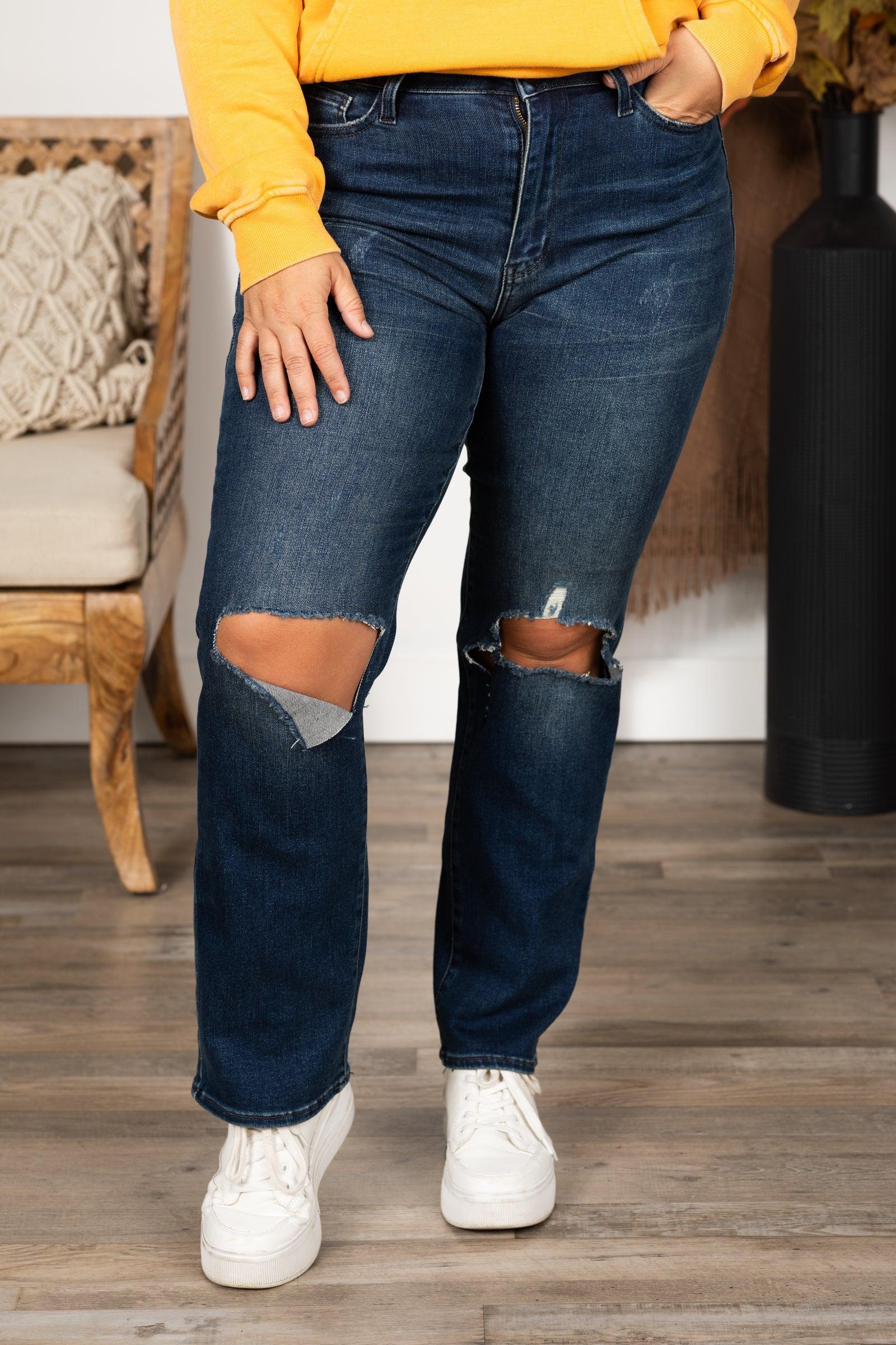 Judy Blue Dark Wash Ripped Knee Dad Jean Product Image