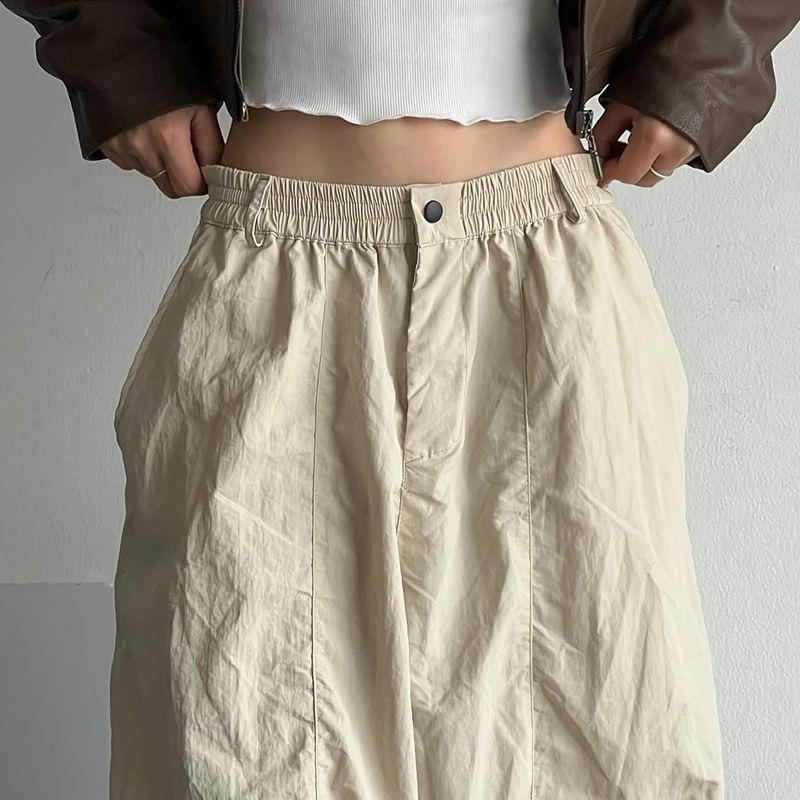 Plain High-Waist Light Wide-Leg Pants Product Image