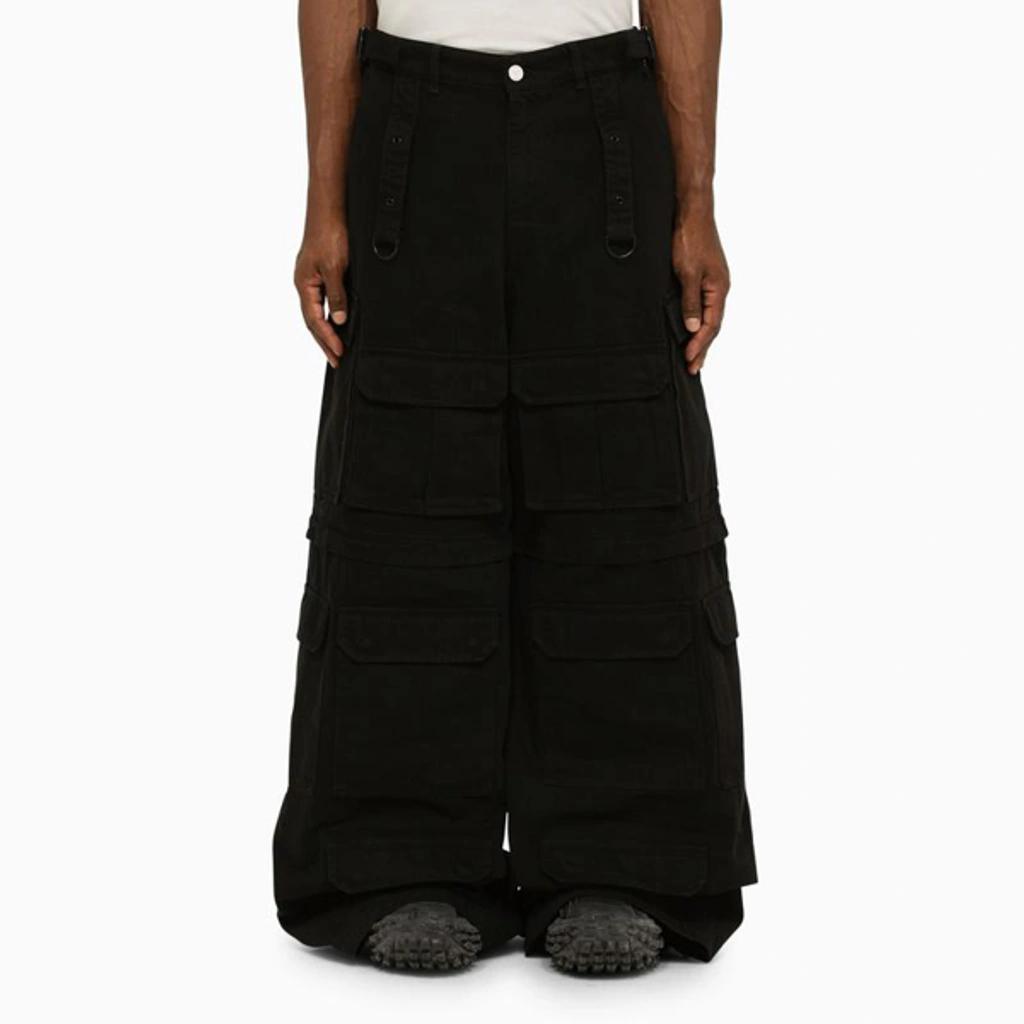 Convertible Wide-leg Cotton-twill Cargo Trousers In Black Product Image