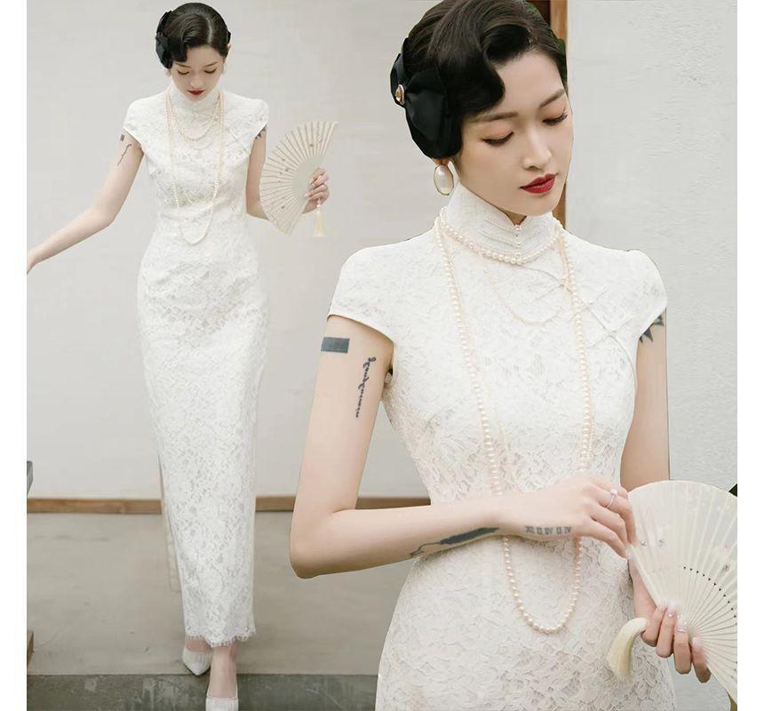 Cap-Sleeve Lace Mermaid Evening Gown Product Image