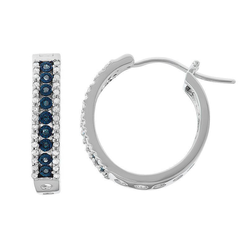 Sterling Silver 3/8 Carat T.W. Blue Diamond Hoop Earrings, Womens Product Image