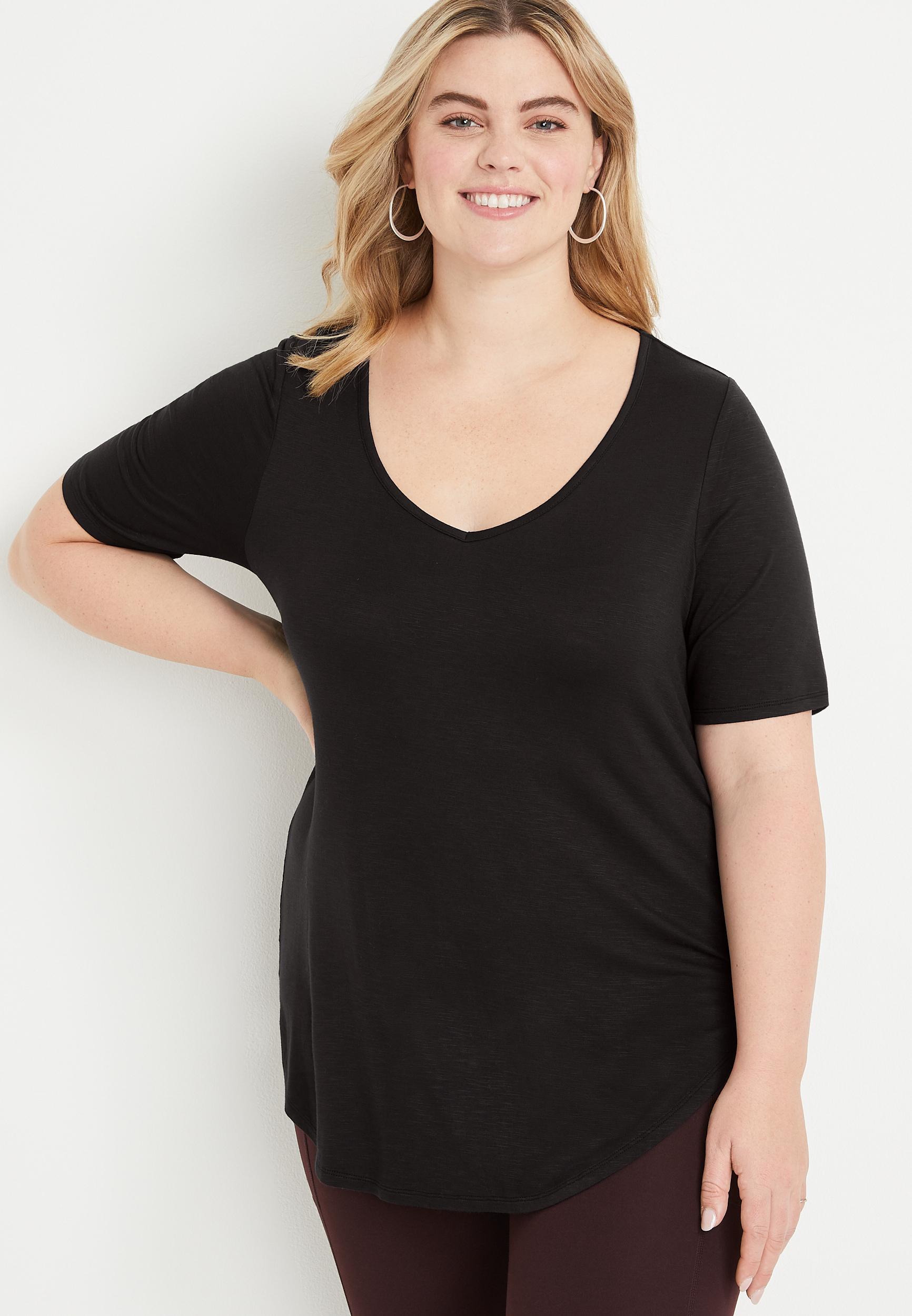 Maurices 0X Plus Size Womens 24/7 Olivia Solid V Neck Tunic Tee Product Image