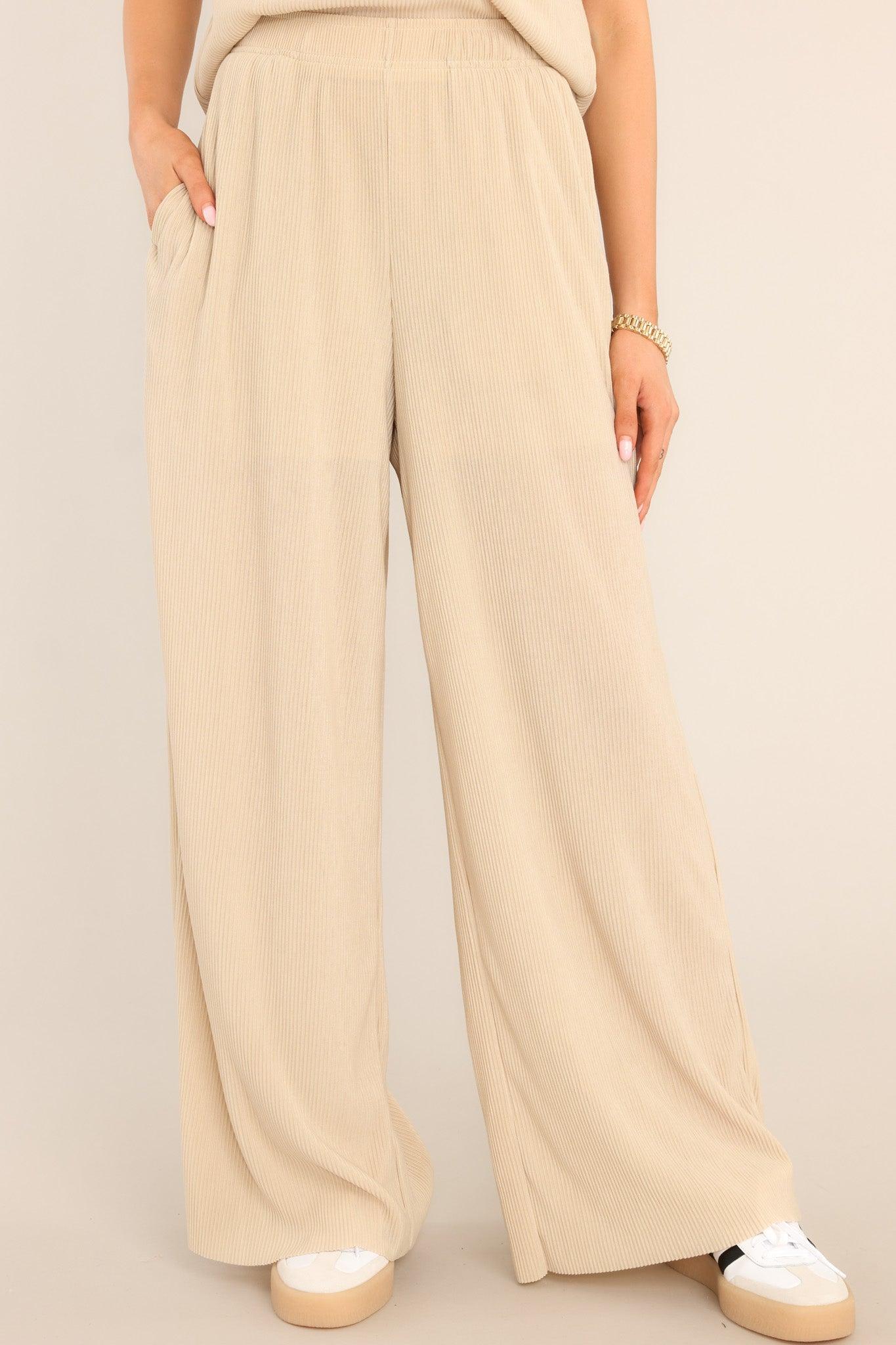 It's Your Life Natural Ribbed Wide Leg Pants Tan Product Image