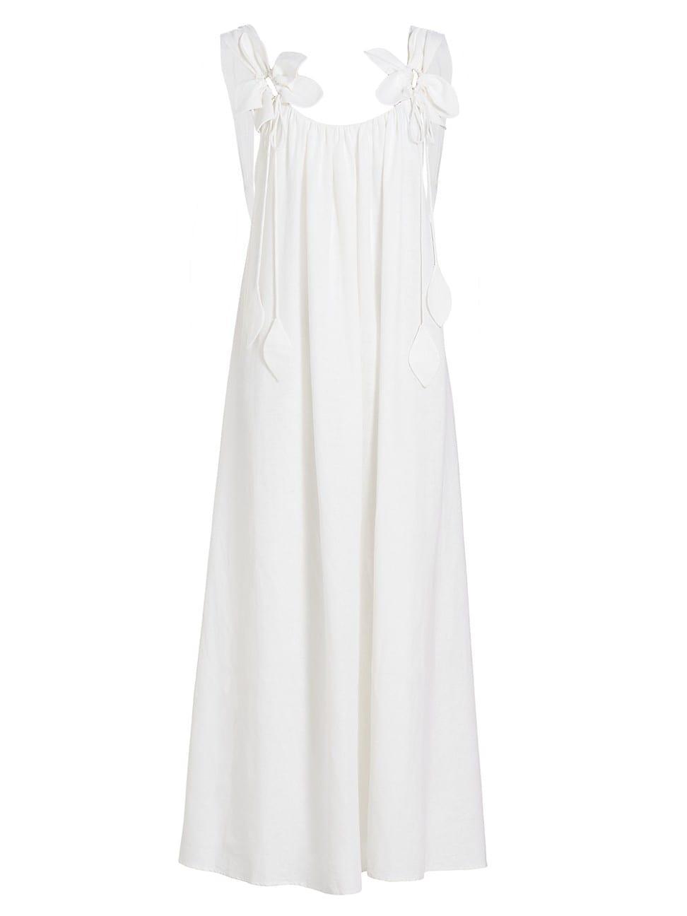 White Floral Details Lenzing Ecovero Euroflax Maxi Dress, OFF-WHITE / XL Product Image