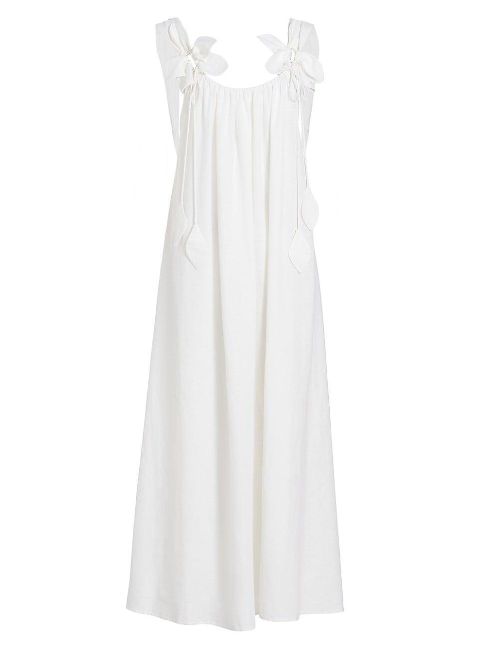 White Floral Details Lenzing Ecovero Euroflax Maxi Dress, OFF-WHITE / XL Product Image