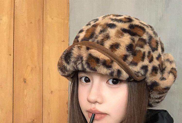 Leopard Print Chenille Trapper Hat Product Image