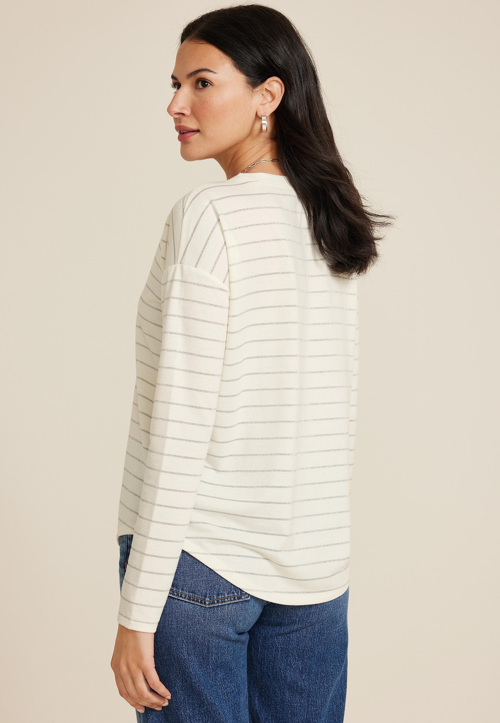 24/7 Clara Metallic Striped Long Sleeve Tee Product Image