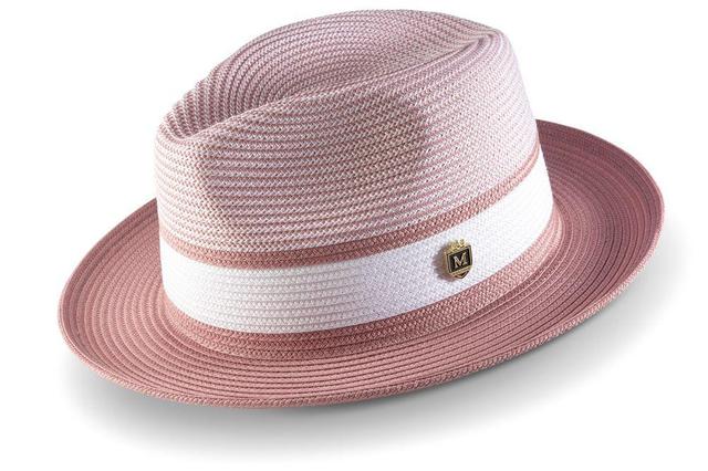 Rose Two Tone Braided Pinch Fedora With White Ribbon Product Image