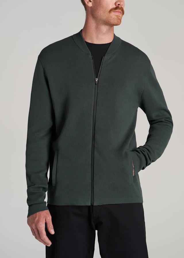 Full-Zip Baseball Collar Sweater for Tall Men in Dark Cyan Male Product Image