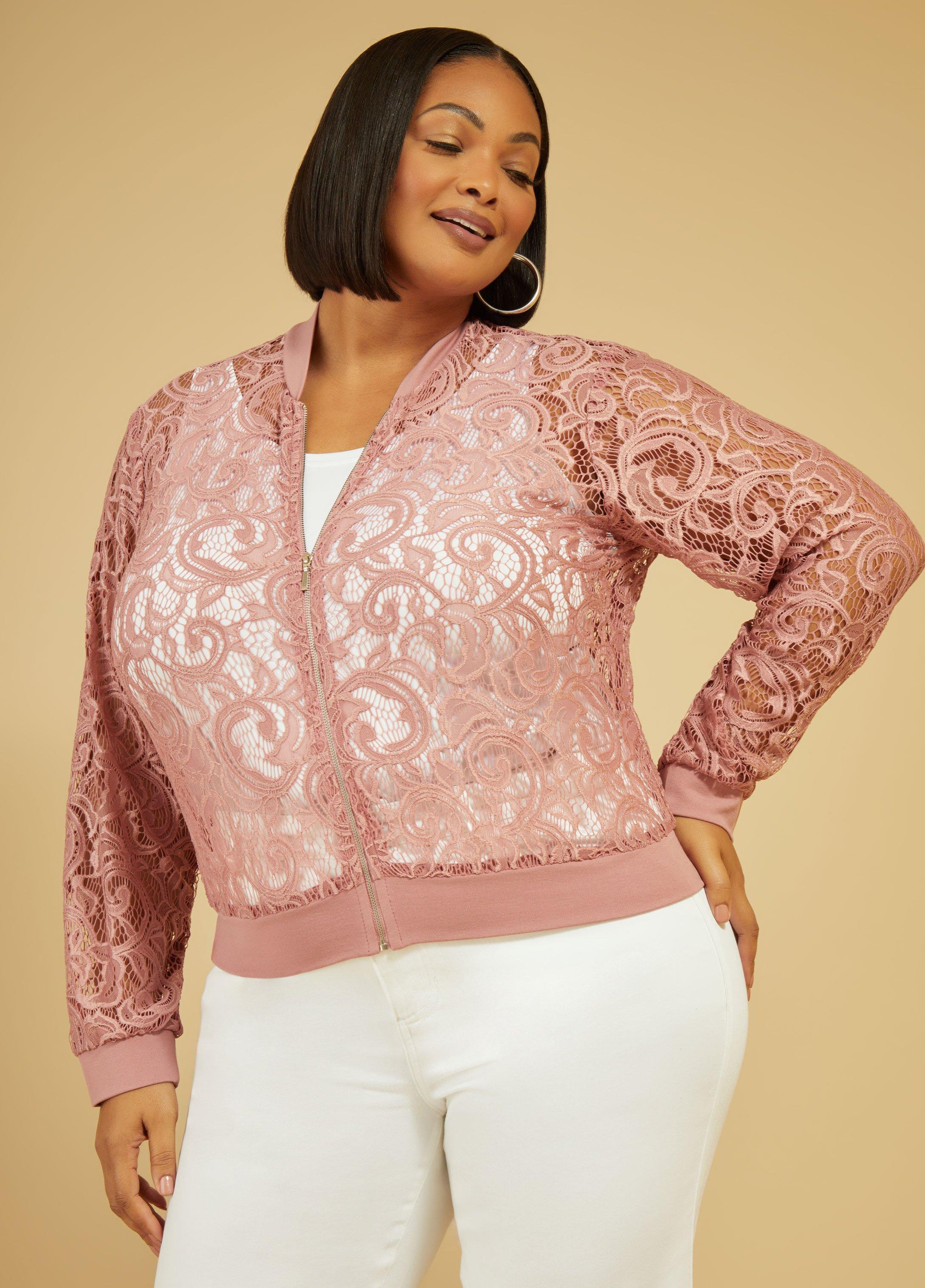 Plus Size Lace Bomber Jacket Ashley Stewart Product Image