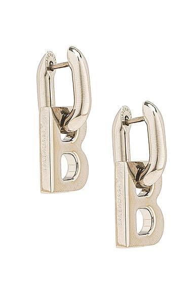 Balenciaga XS B Chain Earrings in Shiny Silver - Metallic Silver. Size all. Product Image