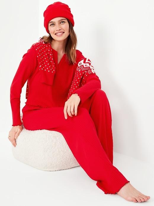 High-Waisted Ribbed Pajama Pants Product Image