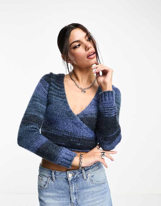 Cotton On space knit wrap front sweater-Blue Product Image