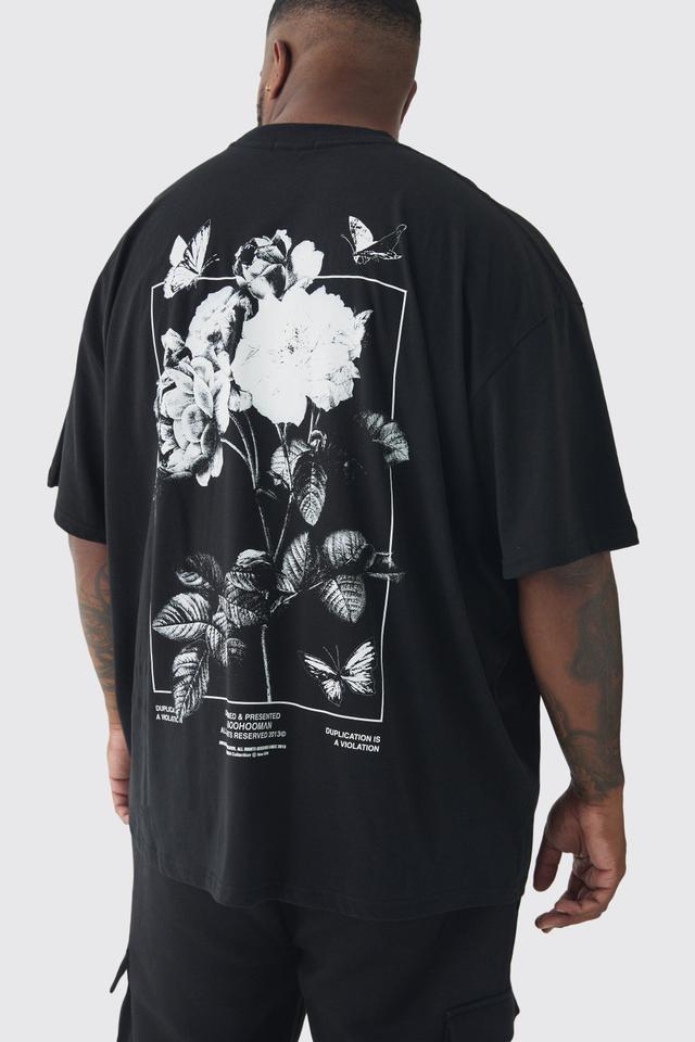 Plus Floral Butterfly Graphic Back Graphic T-shirt | boohooMAN USA Product Image