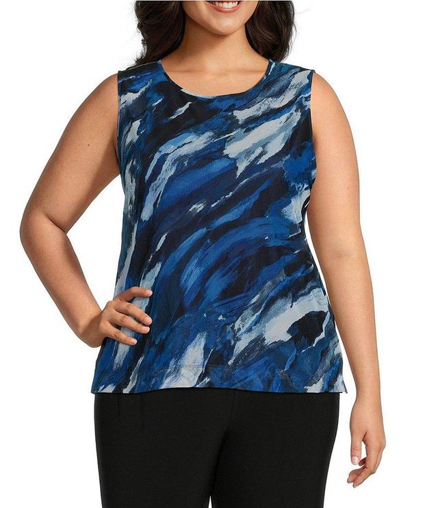 Investments Plus Size Soft Separates Marbled Sky Mesh Crew Neck Tank Top Product Image