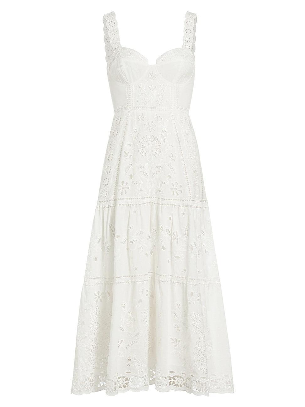 White Richelieu Sleeveless Midi Dress, OFF-WHITE / L Product Image