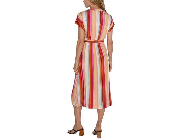 Liverpool Los Angeles Dolman Sleeve Wrap Front Midi Dress (Berry Blossom Multistripe) Women's Dress Product Image