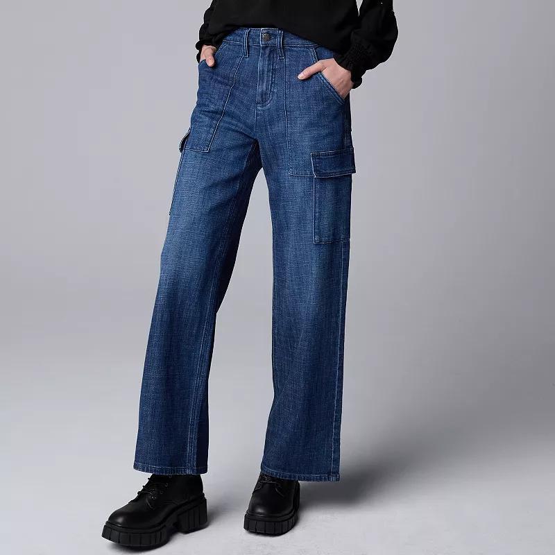 Womens Simply Vera Vera Wang High Waisted Cargo Utility Jeans Product Image